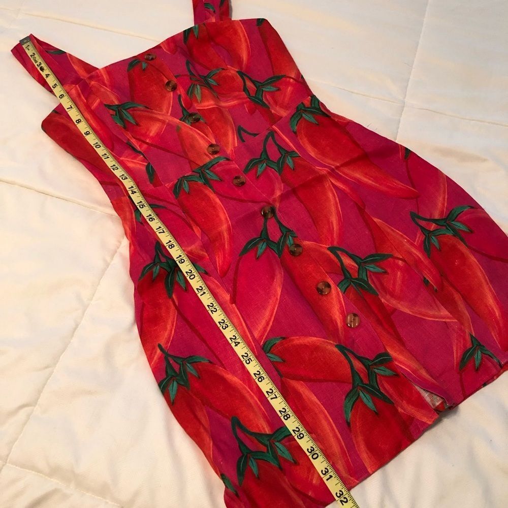 FARM Rio Red Pepper Linen Mini Dress XS NWT Spice Summer Vacation Tomato Girl - Picture 13 of 16